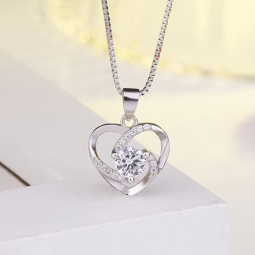 Anti-Tarnish Stainless Steel Silver-Plated American Diamond Studded Heart Pendant - Wholesale