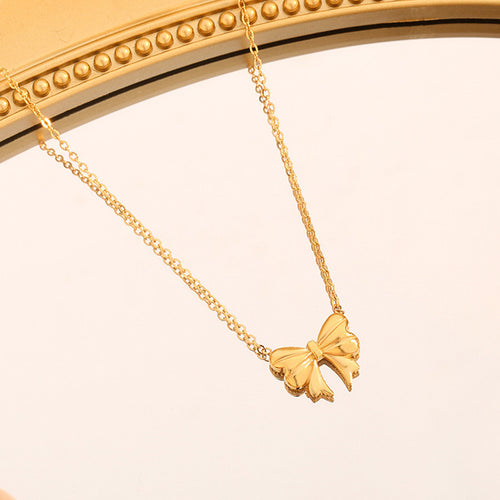 Anti-Tarnish Stainless Steel Gold-Plated Bow Pendant - Wholesale
