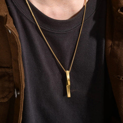 Anti-Tarnish Stainless Steel Gold-Plated Twisted Bar Hip Hop Pendant for Men - Wholesale