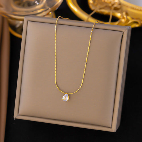 Anti-Tarnish Stainless Steel Gold-Plated Tear Drop CZ Pendant - Wholesale
