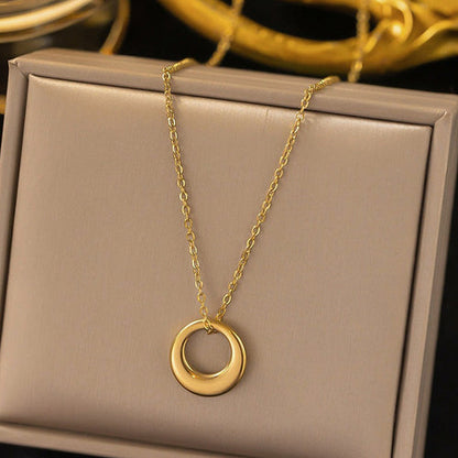 Anti-Tarnish Gold-Plated Geometric Circle Stainless Steel Pendant - Wholesale