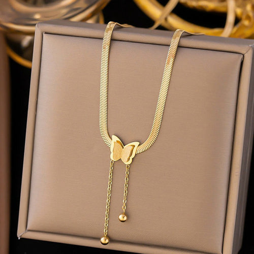 Anti-Tarnish Stainless Steel Gold-Plated Butterfly Themed Snake Chain Pendant - Wholesale