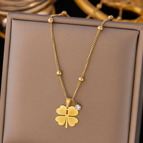 Anti-Tarnish Stainless Steel Gold-Plated Clover Themed Pendant - Wholesale