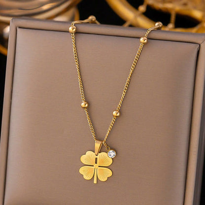 Anti-Tarnish Stainless Steel Gold-Plated Clover Themed Pendant - Wholesale