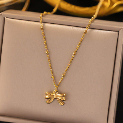 Anti-Tarnish Gold-Plated Bow Themed Stainless Steel Pendant - Wholesale