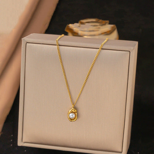 Anti-Tarnish Stainless Steel Gold-Plated Pearl Studded Contemporary Pendant - Wholesale