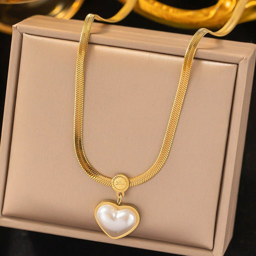 Anti-Tarnish Stainless Steel Gold-Plated Heart Themed Snake Chain Pendant - Wholesale