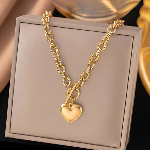 Anti-Tarnish Stainless Steel Gold-Plated Heart Themed Pendant - Wholesale