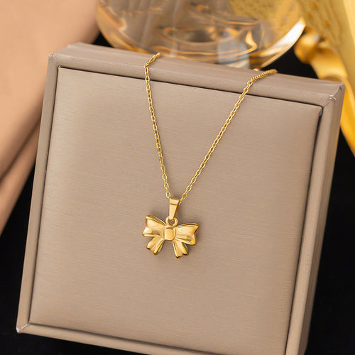 Anti-Tarnish Stainless Steel Gold-Plated Bow Themed Pendant - Wholesale