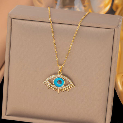 Anti-Tarnish Stainless Steel Gold-Plated Evil Eye Themed Pendant - Wholesale