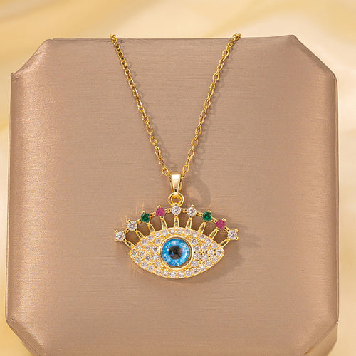 Anti-Tarnish Stainless Steel Gold-Plated Multicolor Evil Eye Pendant - Wholesale