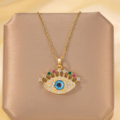 Anti-Tarnish Stainless Steel Gold-Plated Multicolor Evil Eye Pendant - Wholesale