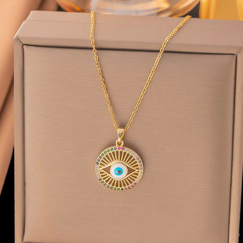 Anti-Tarnish Stainless Steel Gold-Plated Multicolor Evil Eye Pendant - Wholesale