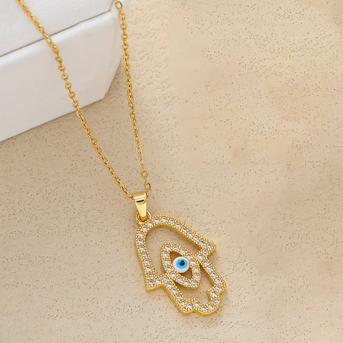 Anti-Tarnish Stainless Steel Gold-Plated Buddha Hand Evil Eye Pendant - Wholesale