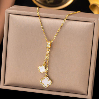 Anti-Tarnish Stainless Steel Gold-Plated Clover Themed Pendant - Wholesale