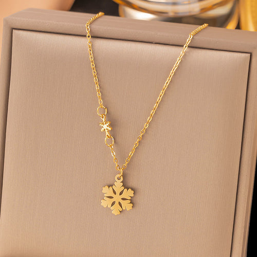 Anti-Tarnish Stainless Steel Gold-Plated Snow Flake Pendant - Wholesale