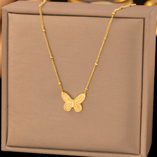 Anti-Tarnish Gold-Plated Butterfly Themed Stainless Steel Pendant - Wholesale