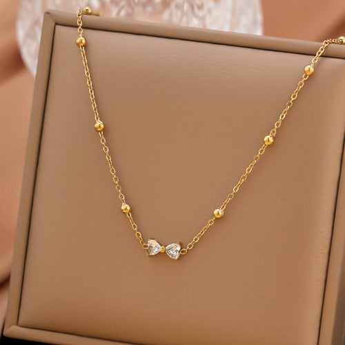 Anti-Tarnish Stainless Steel Gold-Plated Bow Themed Pendant - Wholesale