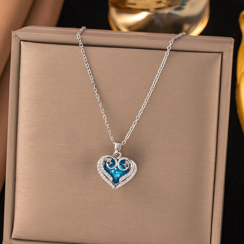 Anti-Tarnish Stainless Steel Gold-Plated Heart Themed Blue Pendant - Wholesale