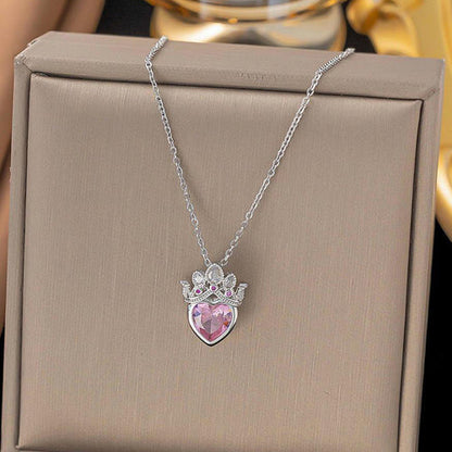 Anti-Tarnish Stainless Steel Gold-Plated Heart Themed Pink Crown Pendant - Wholesale