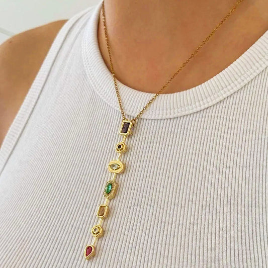 Anti-Tarnish Stainless Steel Gold-Plated Spectrum Chunky CZ Pendant - Wholesale