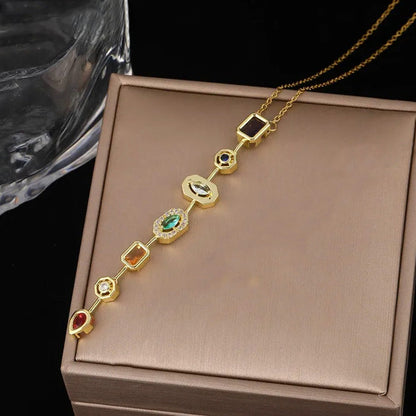 Anti-Tarnish Stainless Steel Gold-Plated Spectrum Chunky CZ Pendant - Wholesale