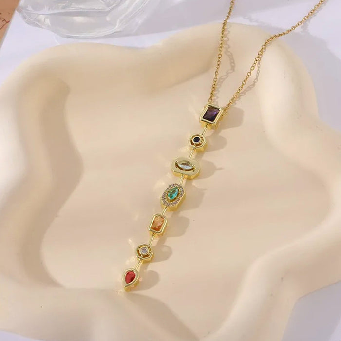 Anti-Tarnish Stainless Steel Gold-Plated Spectrum Chunky CZ Pendant - Wholesale