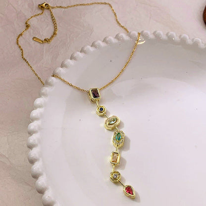 Anti-Tarnish Stainless Steel Gold-Plated Spectrum Chunky CZ Pendant - Wholesale