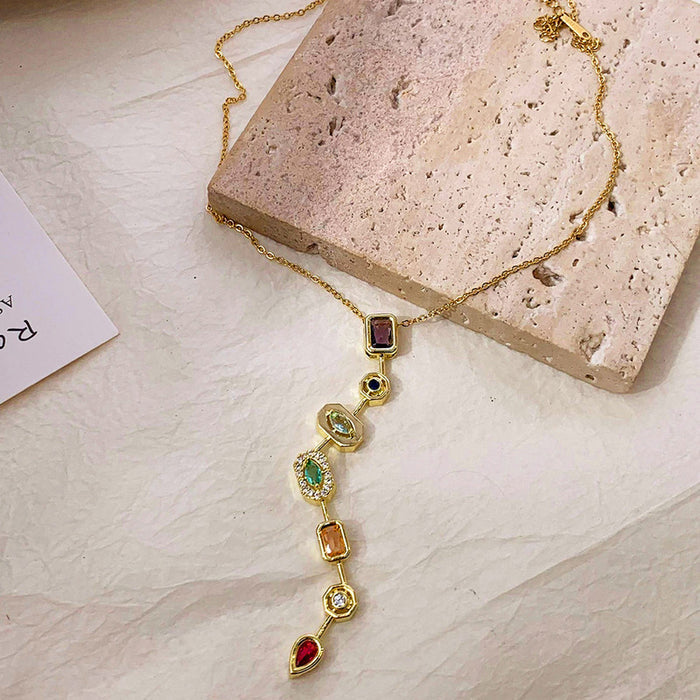 Anti-Tarnish Stainless Steel Gold-Plated Spectrum Chunky CZ Pendant - Wholesale