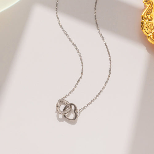 Anti-Tarnish Stainless Steel Silver Plated Dual Hearts AD Studded Pendant - Wholesale