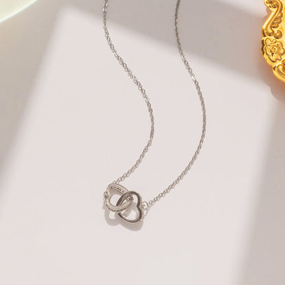 Anti-Tarnish Stainless Steel Silver Plated Dual Hearts AD Studded Pendant - Wholesale