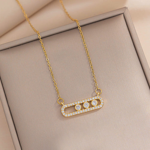 Anti-Tarnish Stainless Steel Gold Plated Geometric AD Studded Pendant - Wholesale