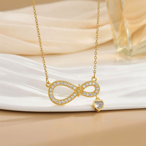 Anti-Tarnish Stainless Steel Gold Plated Infinity Themed AD Studded Pendant - Wholesale
