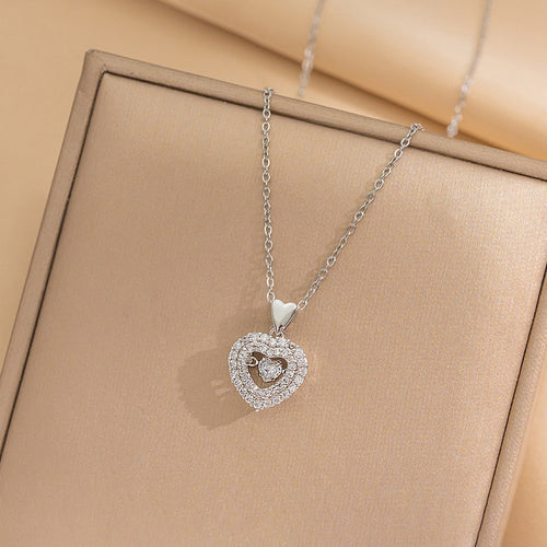 Anti-Tarnish Stainless Steel Silver Plated Heart Themed AD Studded Pendant - Wholesale