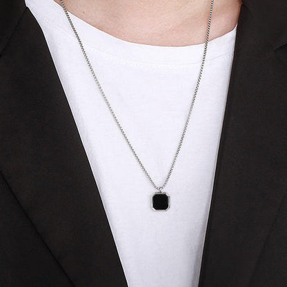 Anti-Tarnish Stainless Steel Silver Plated Black Square Hip Hop Pendant - Wholesale