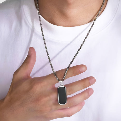 Anti-Tarnish Stainless Steel Silver Plated Black Rectangular Hip Hop Pendant - Wholesale