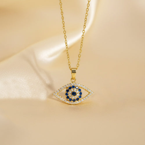 Anti-Tarnish Stainless Steel Gold Plated Evil Eye AD Studded Pendant - Wholesale