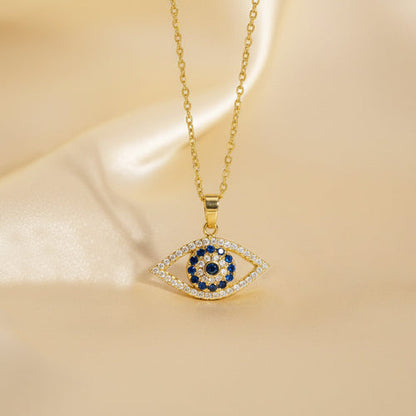Anti-Tarnish Stainless Steel Gold Plated Evil Eye AD Studded Pendant - Wholesale
