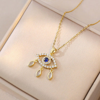 Anti-Tarnish Stainless Steel Gold Plated Evil Eye AD Studded Pendant - Wholesale