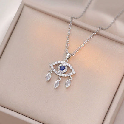 Anti-Tarnish Stainless Steel Silver Plated Evil Eye AD Studded Pendant - Wholesale
