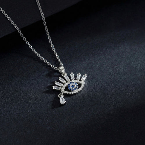 Anti-Tarnish Stainless Steel Silver Plated Evil Eye AD Studded Pendant - Wholesale