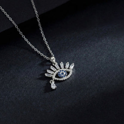 Anti-Tarnish Stainless Steel Silver Plated Evil Eye AD Studded Pendant - Wholesale