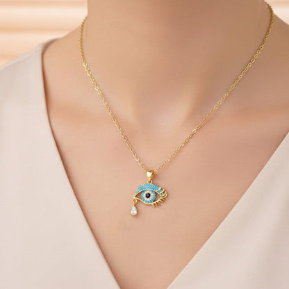 Anti-Tarnish Stainless Steel Gold Plated Evil Eye AD Studded Pendant - Wholesale