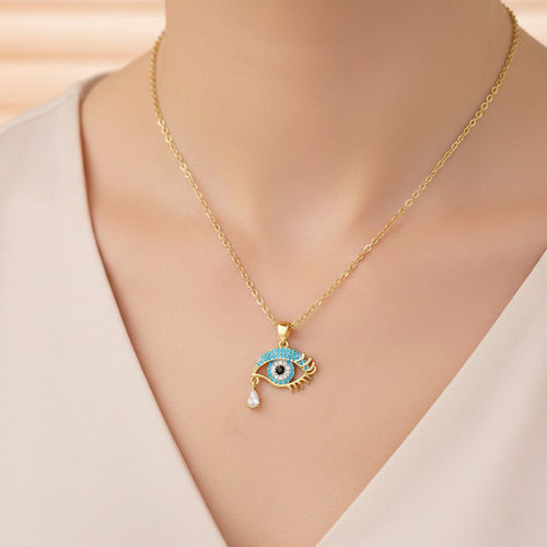 Anti-Tarnish Stainless Steel Gold Plated Evil Eye AD Studded Pendant - Wholesale