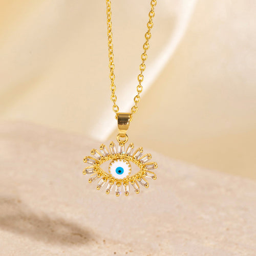 Anti-Tarnish Stainless Steel Gold Plated Evil Eye AD Studded Pendant - Wholesale