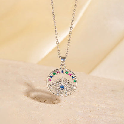 Anti-Tarnish Stainless Steel Silver Plated Evil Eye AD Studded Pendant - Wholesale