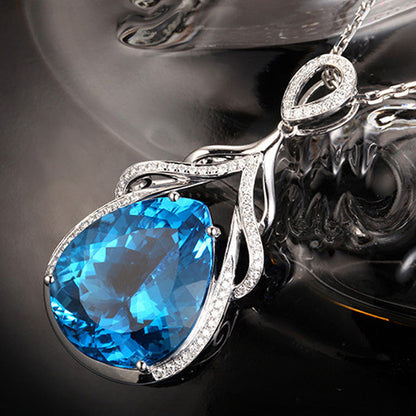 Anti-Tarnish Stainless Steel Silver-Plated Blue Teardrop Crushed Ice Cut Pendant - Wholesale