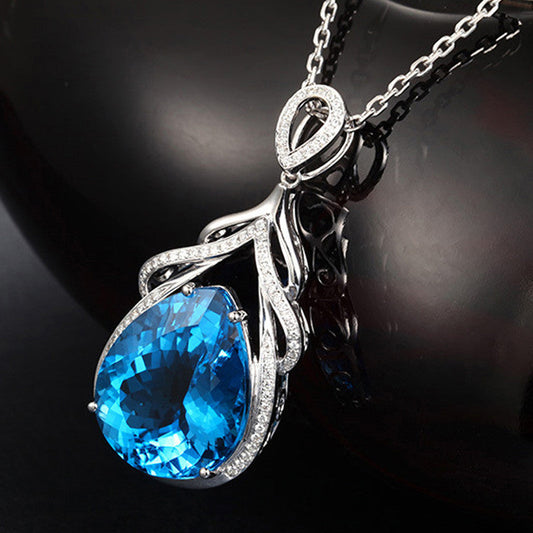 Anti-Tarnish Stainless Steel Silver-Plated Blue Teardrop Crushed Ice Cut Pendant - Wholesale