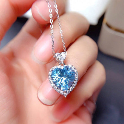 Anti-Tarnish Stainless Steel Silver-Plated Blue Heart Crushed Ice Cut Pendant - Wholesale
