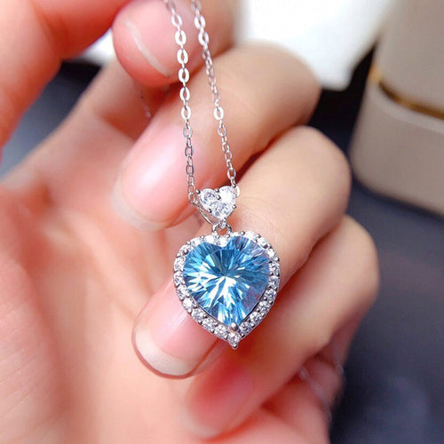 Anti-Tarnish Stainless Steel Silver-Plated Blue Heart Crushed Ice Cut Pendant - Wholesale